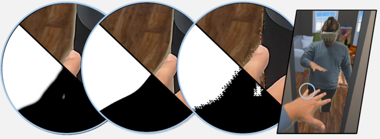 Evaluating Cutout Rendering Techniques for Pass-Through Embodiment Using a Real-Mirror Metaphor